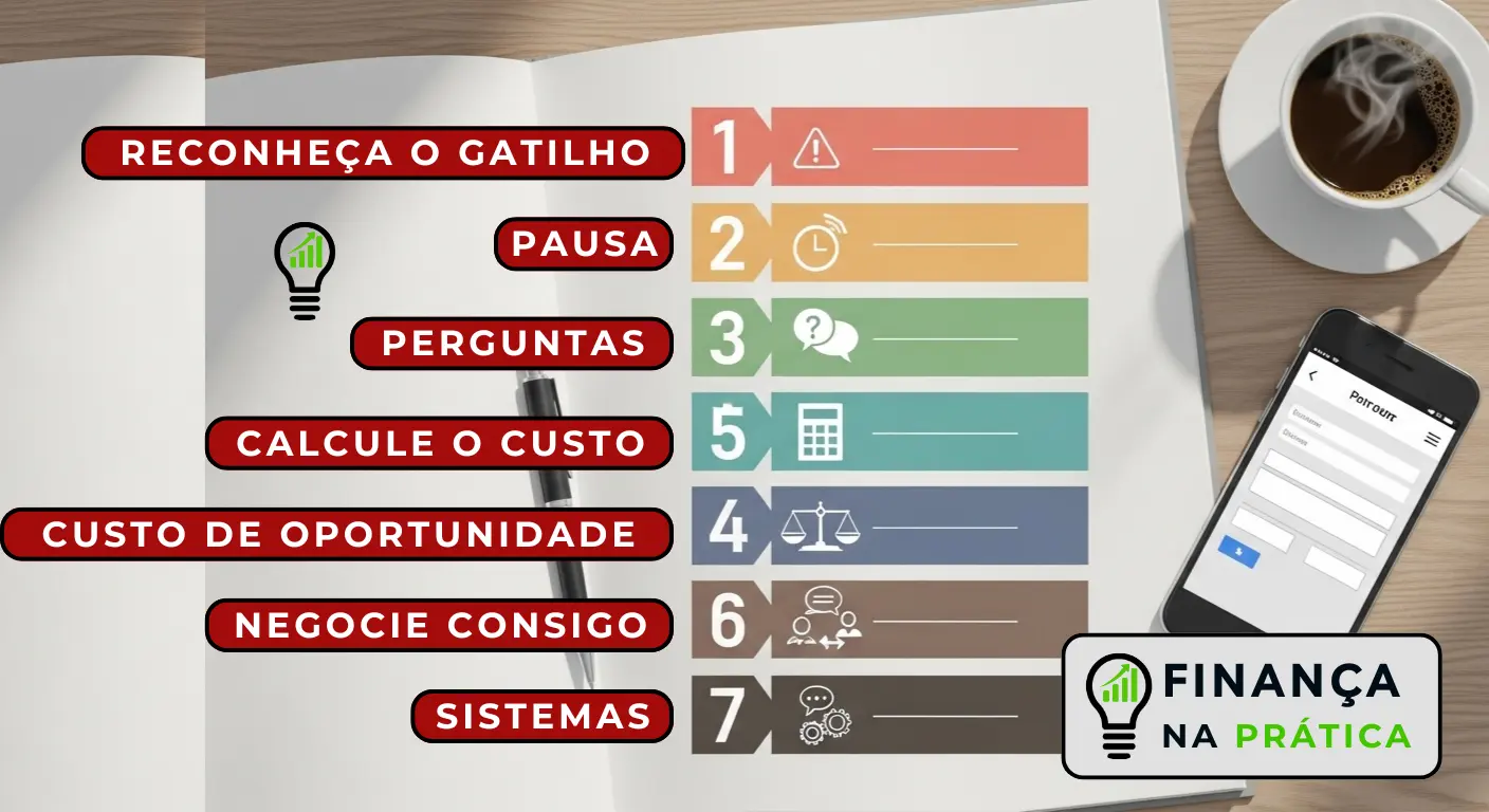 Infográfico com os 7 passos para desenvolver inteligência financeira emocional