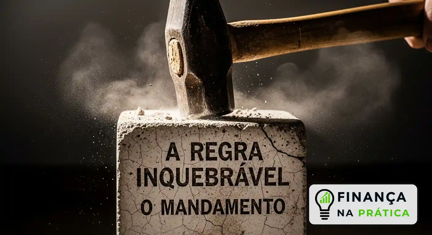 Martelo batendo, simbolizando o ato de estabelecer e consolidar as regras de disciplina financeira