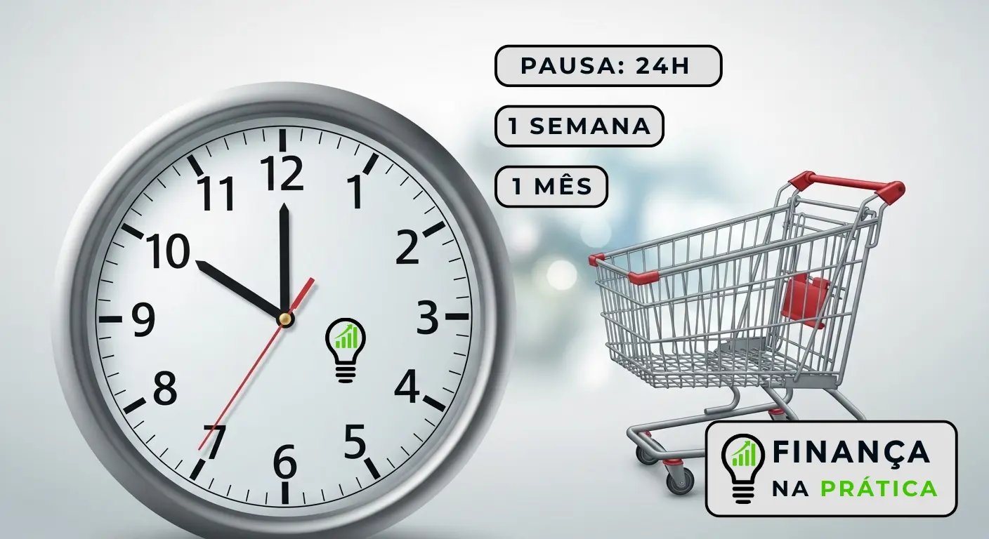 Relógio simbolizando pausa estratégica em compras não planejadas