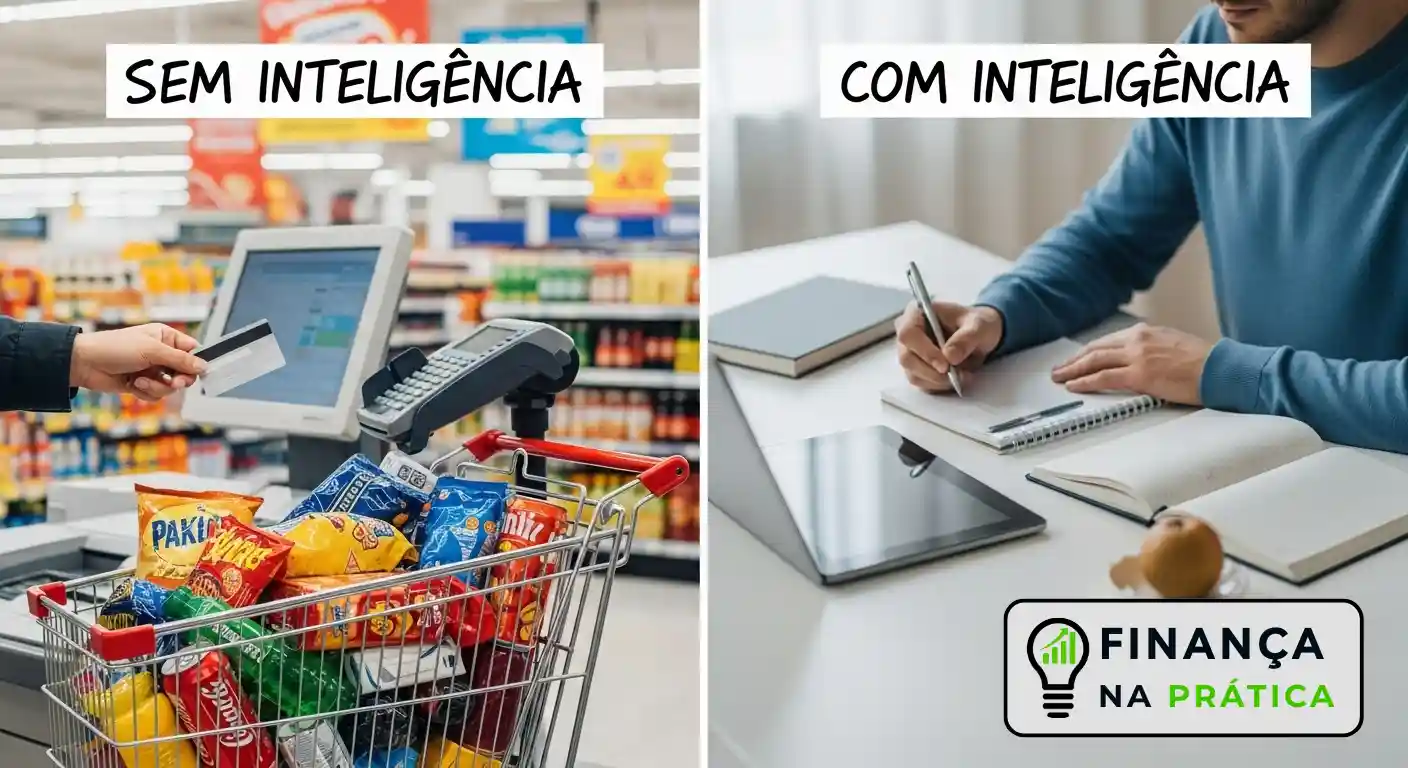 Comparativo visual entre comportamento impulsivo e decisões financeiras conscientes