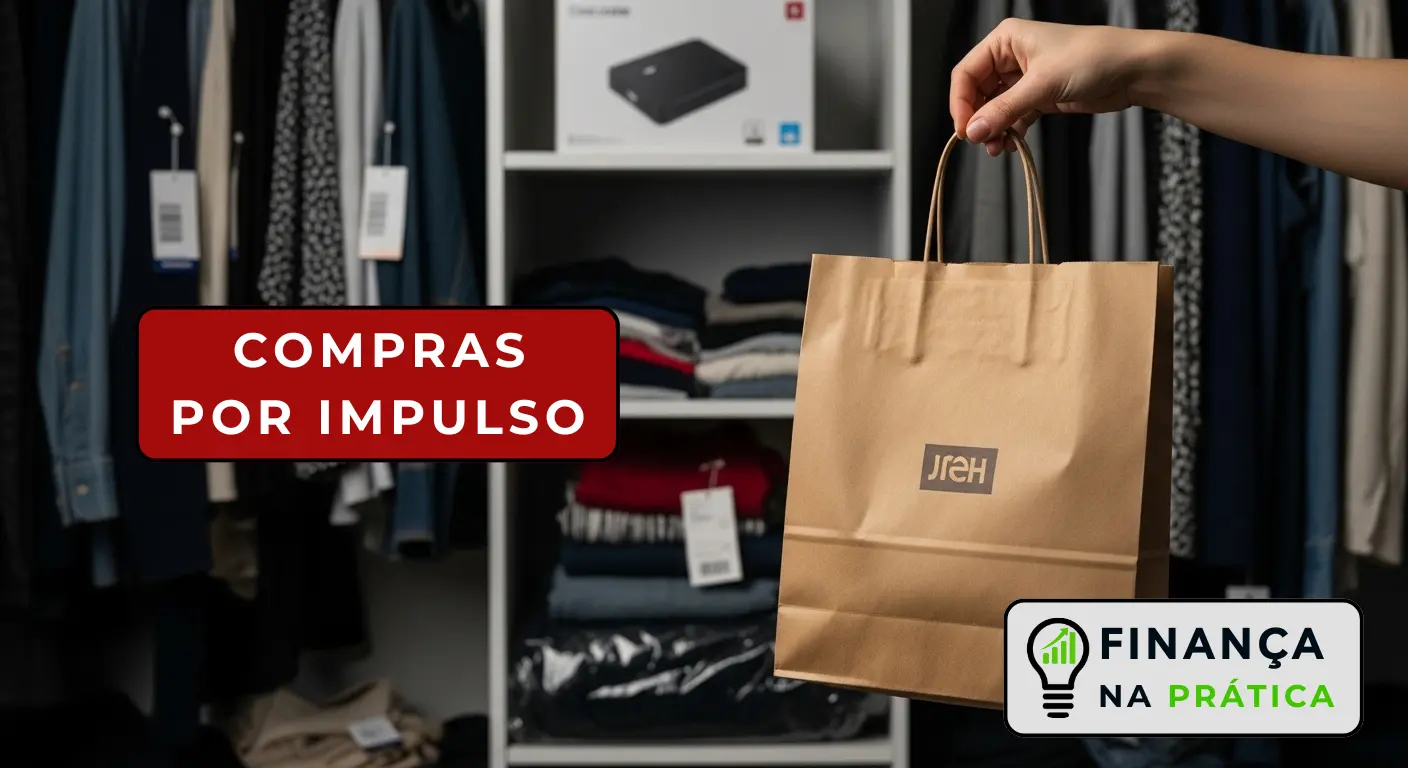 Sacola de compras e produtos pouco usados simbolizando arrependimento por compras por impulso