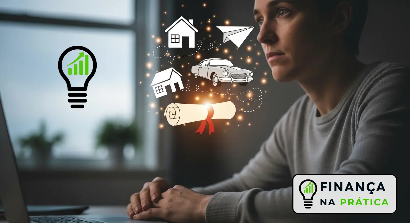 Pessoa sonhando com casa, carro e viagem sem realizar