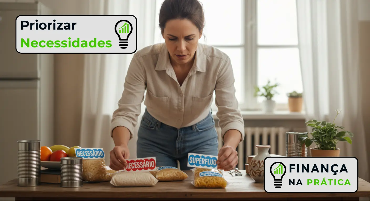 Mulher priorizando gastos e eliminando desperdícios
