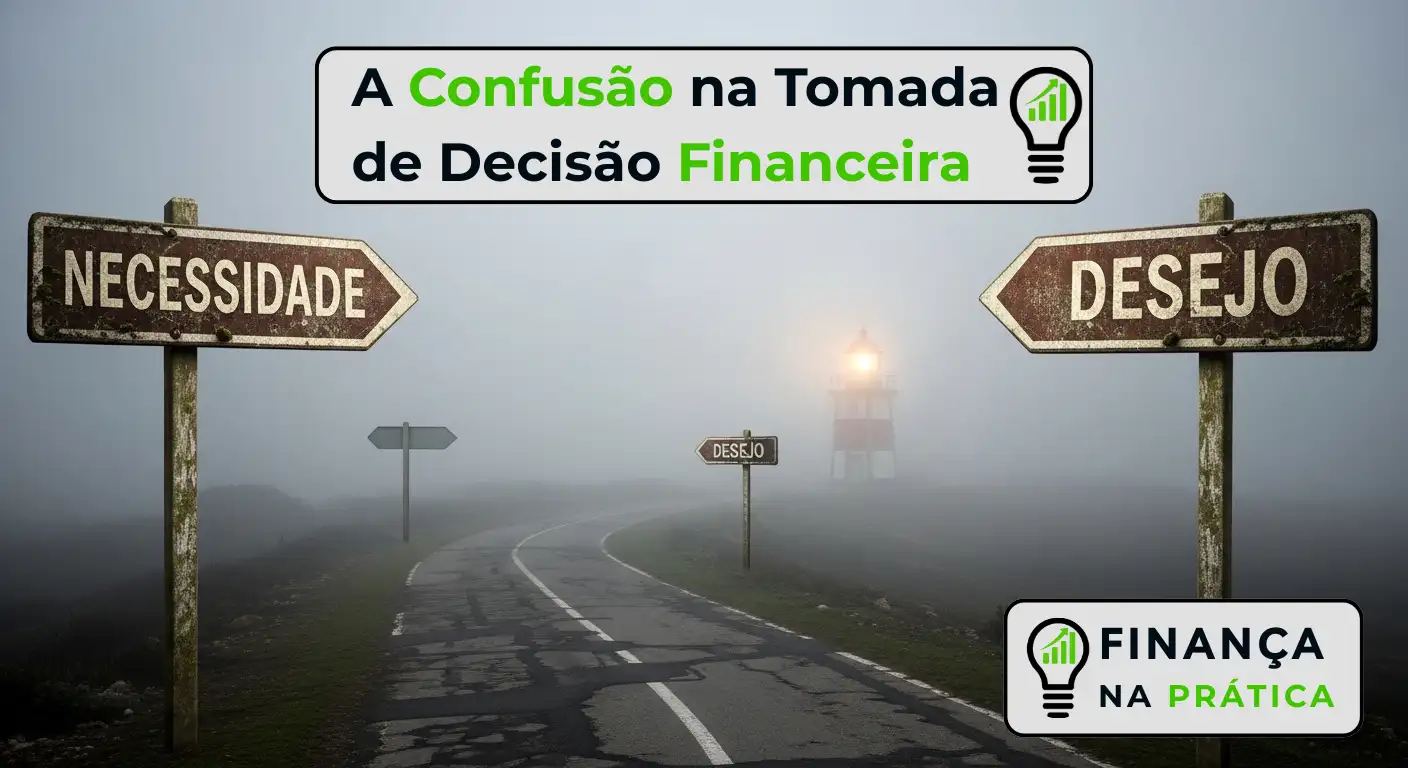 Ilustração de um caminho nebuloso, simbolizando a 'Zona Cinza' e a confusão na tomada de decisão financeira