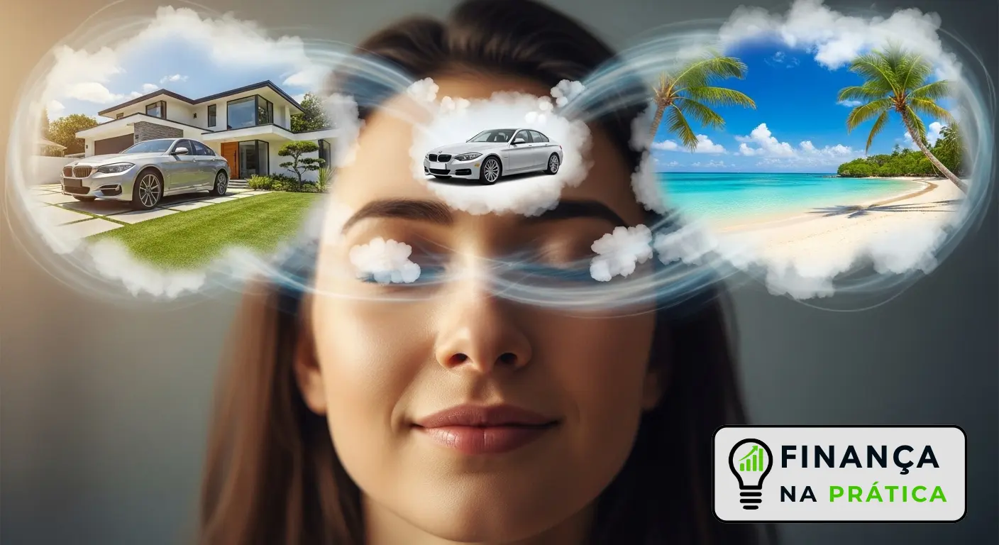 Pessoa visualizando seus sonhos financeiros realizados