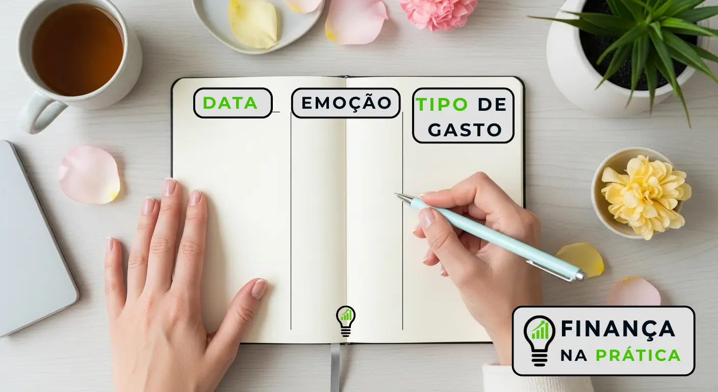 Pessoa anotando gastos em um caderno, seguindo um método prático de autoconhecimento financeiro