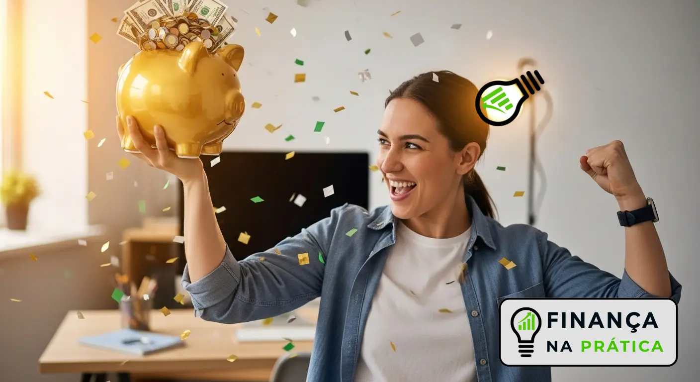 Pessoa comemorando meta financeira alcançada