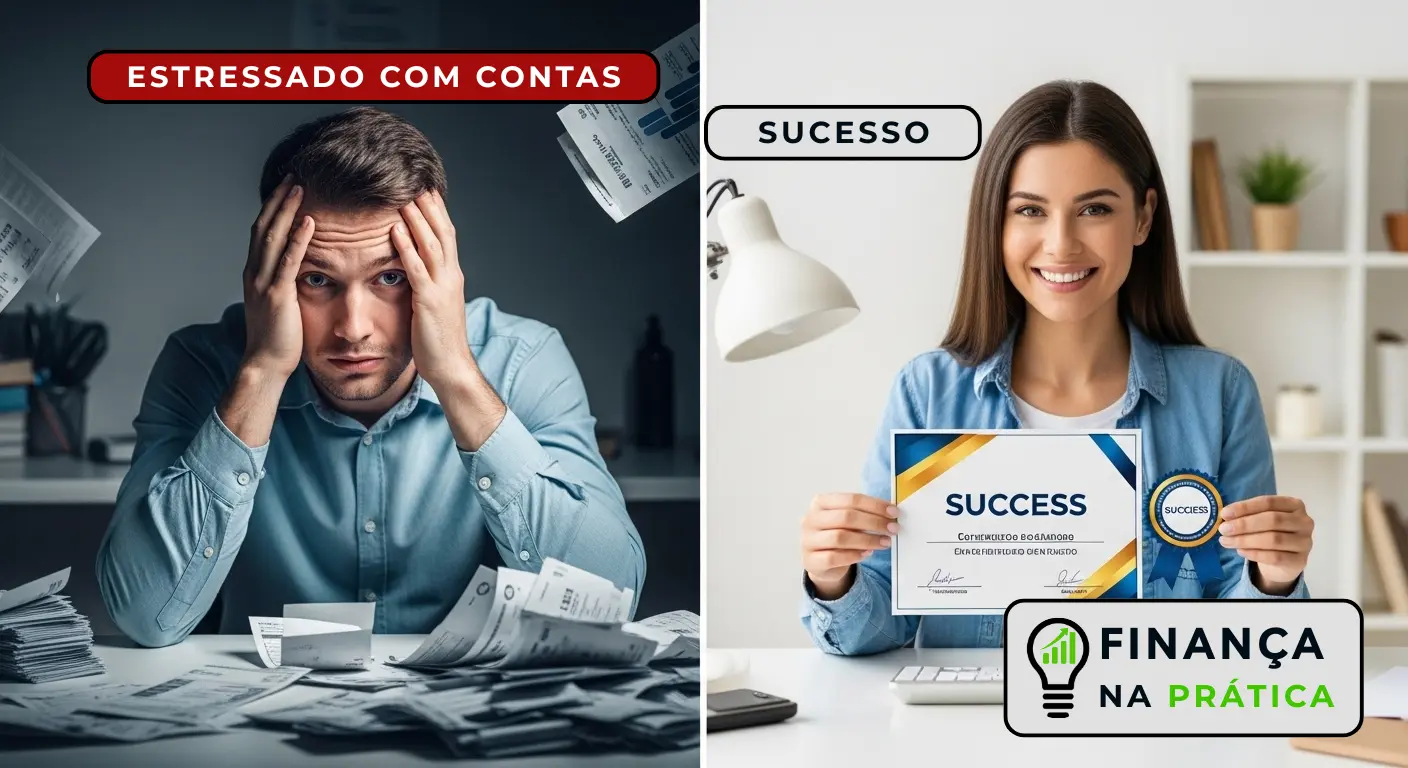 Antes e depois de pessoa que transformou vida financeira usando orçamento pessoal
