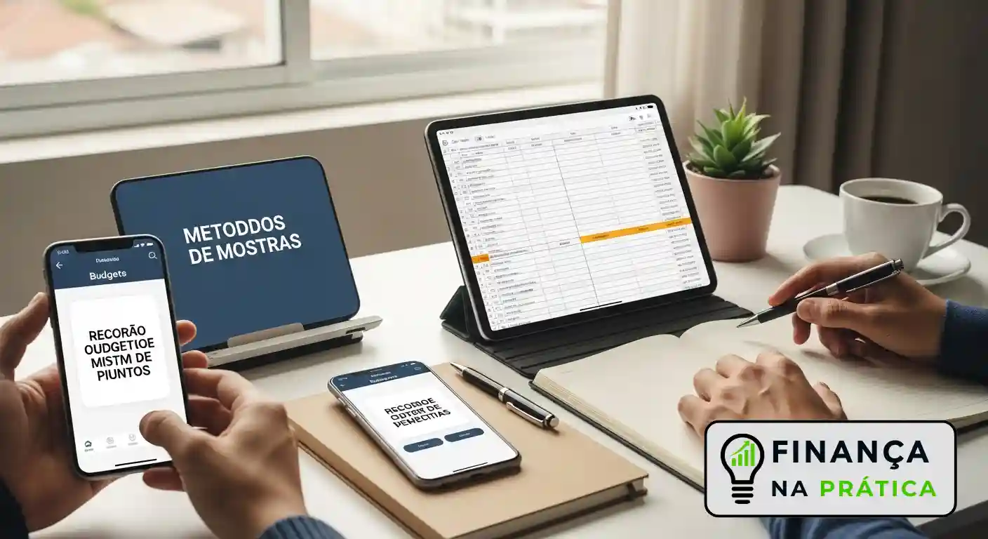 Diferentes ferramentas para registrar orçamento: aplicativo, planilha e caderno tradicional